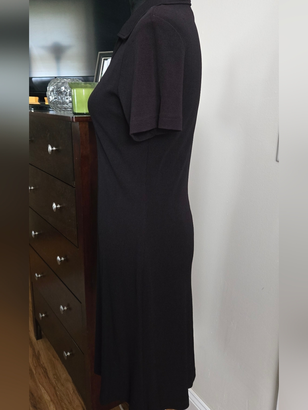 Vintage Ronni Nicole Black Polo Collar Dress V Neck Short Sleeve Size 8 - Picture 3 of 8